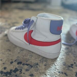 Brand new worn twice custom Nike blazers in pink, white, and purple women’s 8.5